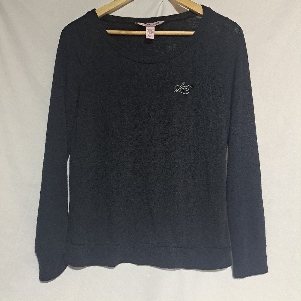Victorias Secret Womens Small Long Sleeve LOVE Black Shirt Lightweight